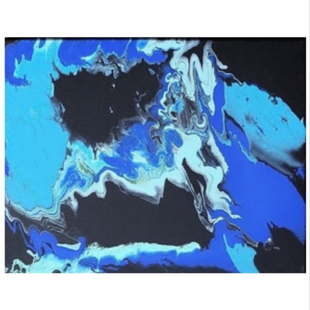 Hand Crafted Black and Blue Abstract Design 11x14 Inches Canvas Painting - Picture 3 of 4